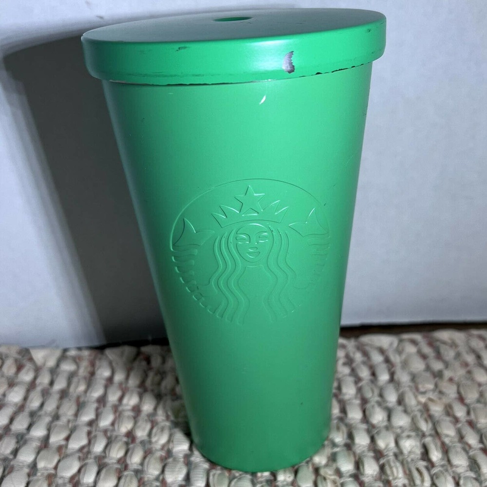 Starbucks 2016 Grande Matte Green Stainless Steel 16 oz Tumbler Cup Lid Cold Bev